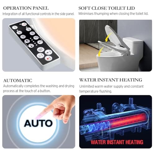 Bidet Toilet Seat Round, Unlimited Warm Water, Heated Toilet Seat, Warm Air Dryer, Rear and Feminine Washing, Soft Closed Toilet Lid, Night Light, Smart Toilet Seat with Bidet Requires Outlet