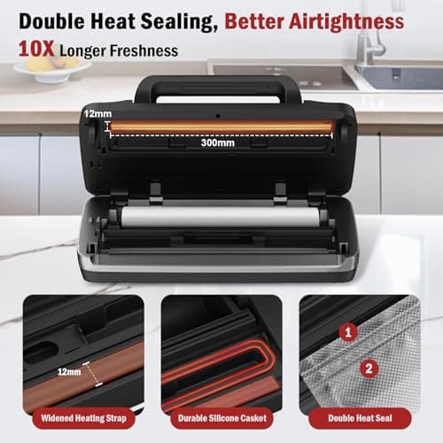 95kpa Vacuum Sealer Machine,Commercial Fully Automatic Food Sealer,10-in-1 Functions & Powerful Sealing System with Double Heat Seal,Easy-Lock Handle,Built-in Cutter,1 Bag Rolls and 10 Pre-cut Bags