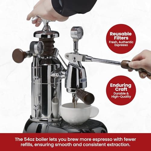 La Pavoni EPC-8 Europiccola Lever Style Espresso Machine – Chrome & Silver – Manual Espresso Maker - 0.8 L Water Capacity, Authentic Italian Craftsmanship for Home Use