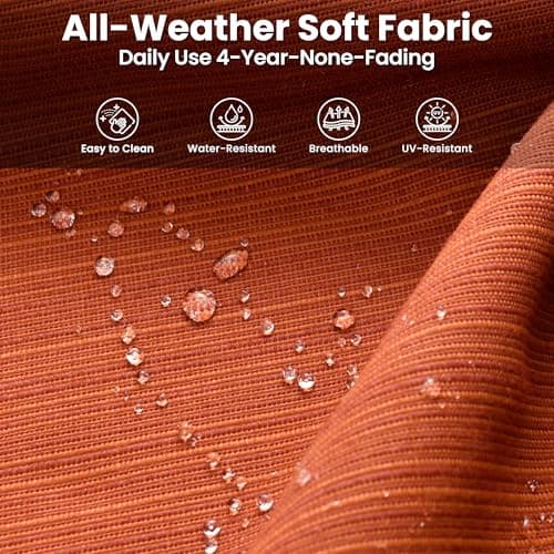 ovios 7 Pieces Patio Furniture Set, Outdoor Wicker Sofa Couch with Swivel Chairs 42" Fire Pit Table, All Weather High Back Modern Conversation Sets, Brown Rattan, Orange Red