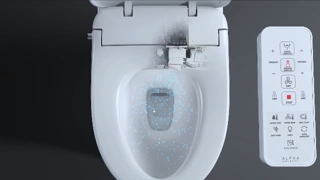 ALPHA BIDET UX Pearl Bidet Toilet Seat in Elongated White | Ultra Low Profile | Endless Warm Water | Arced Stainless Steel Nozzle | LED Nightlight | Dryer | Deodorizer | 3 Year Warranty
