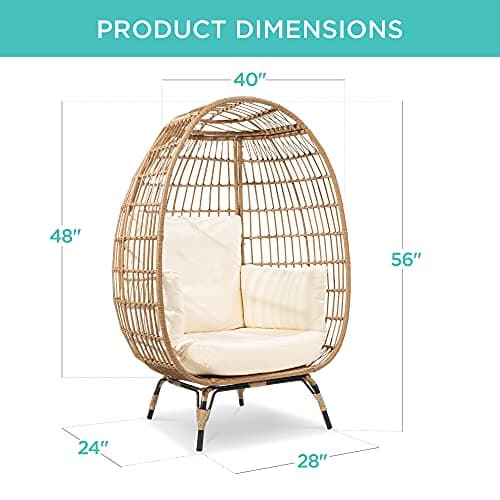 Best Choice Products Wicker Egg Chair, Oversized Indoor Outdoor Lounger for Patio, Backyard, Living Room w/ 4 Cushions, Steel Frame, 440lb Capacity - Ivory