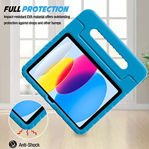 ProCase Kids Case for iPad A16 11th Generation 2025/iPad 10th Generation 2022 with Pencil Holder, iPad 11/10 Case Shockproof Lightweight Cover with Stand Convertible Handle for Children -Blue