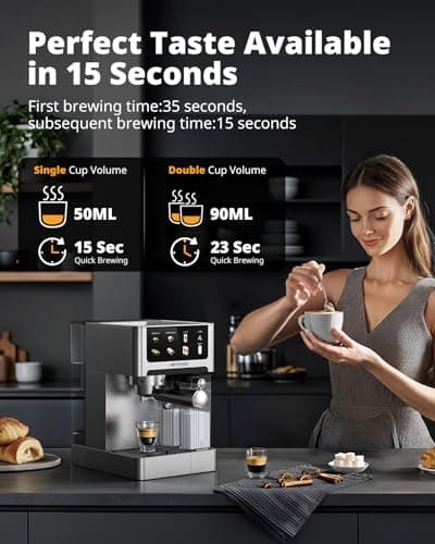 AIRMSEN 20 Bar Espresso Machine with Automatic Milk Frother, Cappuccino & Latte Coffee Maker with Quick Brew Dual Boiler (1350W + 1000W), Stainless Steel, 60oz Water Tank, Touchscreen