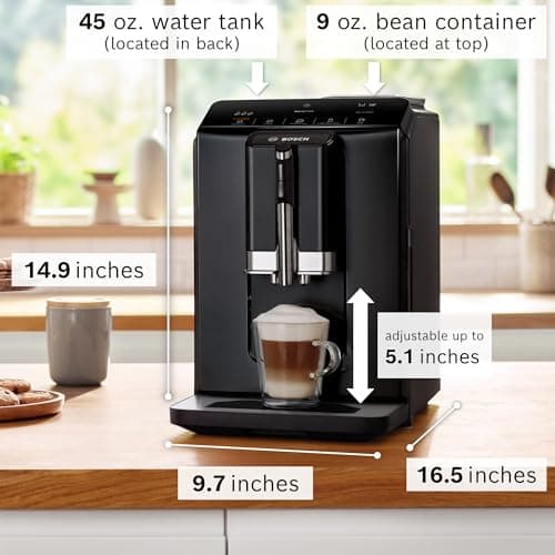 Bosch 300 Series Fully Automatic Espresso Machine – In-Cup Frother, OneTouch Milk Drinks, 5 Drink Options, Ceramic Grinder, Easy Clean & Descale, in Black