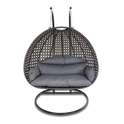 Island Gale Luxury 2 Person Outdoor, Patio, Hanging Wicker Swing Chair (X-Large-Plus, Charcoal Rattan/Charcoal Cushion)