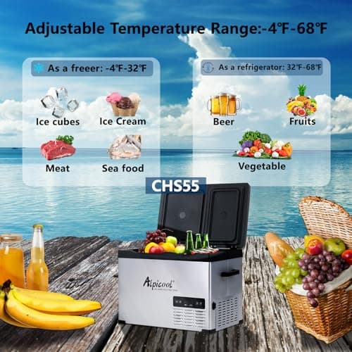 Alpicool CHS55 Dual Temperature Control 12 Volt Refrigerator 42 Quart Portable Car Fridge Freezer (-4°F~68°F) for Truck, RV, Boat, Camping and Travel