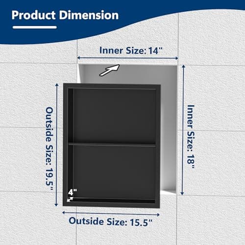 14x18 Medicine Cabinet Recessed, Medicine Cabinet Without Mirror, 304 Stainless Steel Medicine Wall Niche with Double Shelves, Matte Black