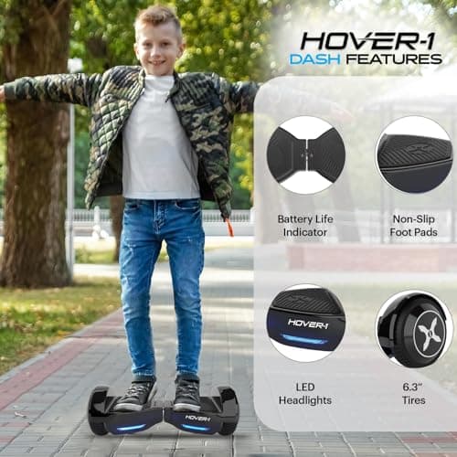 Hover-1 Dash Self Balancing Electric Hoverboard with 5 mph Max Speed, Dual 75W Motors, 6.3” Tires, 3 Mile Range, and LED Lights Self Balancing Scooter