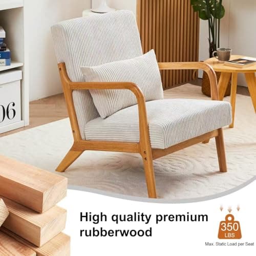 Accent Chairs, Set of 2 Mid-Century Modern Chair with Pillow, Armchair with Solid Wood, Reading Relaxing Leisure Chair for Living Room,（Beige）