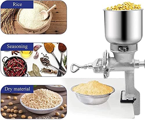 Corn Grinder Mill, Manual Stainless Steel Grain Mill with Hand Crank & Table Clamp Design, Large Hopper Grain Grinder Home Use Hand Cranking Operation for Nut, Coffee, Grain, Seeds, Corn, Spices