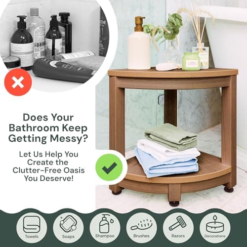 Waterproof Corner Shower Stool - Brown Waterproof Shower Bench for Shaving Legs & to Sit On - Easily Assembled Corner Bench & Shelf - Restroom Organizer - Bathroom Stool
