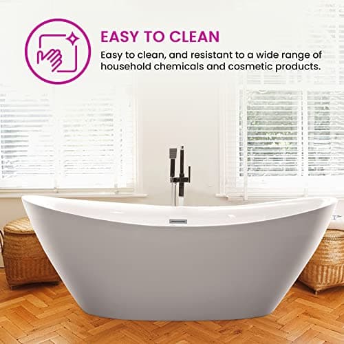 Vanity Art 71" X 33" Freestanding Bathtub | Home Improvement Bathtubs with Contemporary Design for Soaking and Bathing, Overflow and Pop-up Drain with UPC Certified, Acrylic, VA6807-PC