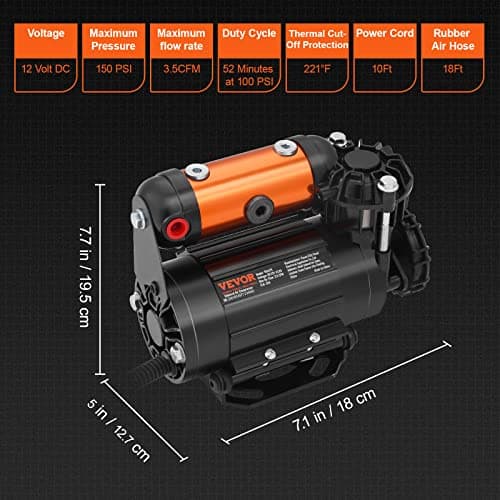 VEVOR Onboard Air Compressor Kit 150PSI Offroad Air Compressor Portable Tire Inflator Heavy Duty 3.5CFM Air Pump for Jeep SUV 4x4 Vehicle Compatibility with Air tools, Air horns, Lockers