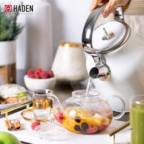 HADEN Heritage Stainless Steel Body Retro Electric Tea Kettle, White and Haden Heritage 4 Slice Wide Slot Stainless Steel Retro Toaster, White