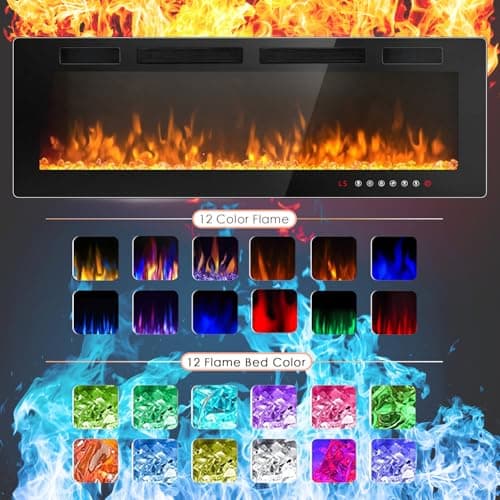 LEMBERI 72 inch Electric Fireplace Recessed and Wall Mounted,750/1500W Fireplace Heater and Linear Fireplace with Touch Screen Control Panel, Timer,Remote Control,Adjustable Flame Color and Speed