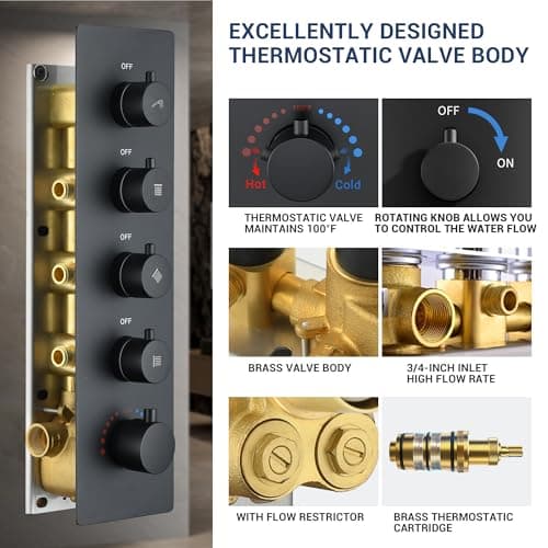 32” Luxury Thermostatic Full Body Shower System with 32-Inch Mist & Rainfall Shower Head & 6 Body Jets, Handheld, JetsBath Matte Black Two Person Shower Faucet Set, Smart Shower System for Couples