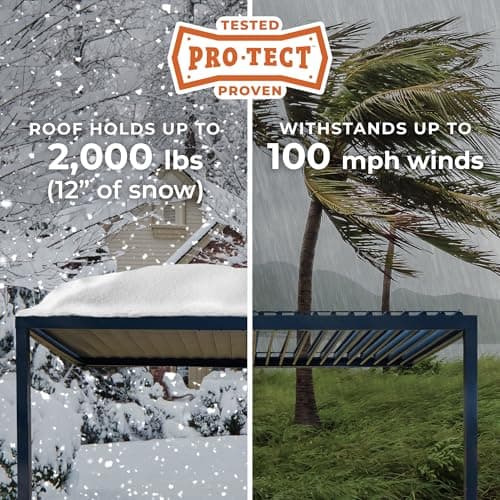 Backyard Discovery Evanston 10'x10' Galvanized Steel Wall-Mounted Louvered Pergola Kit with Adjustable Roof, Shade, Rain Protection, High-Wind Rating, PowerPort, Gutter System for Outdoor Patio, Deck