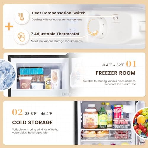 3.5 Cu.Ft Mini Fridge with Freezer, 2 Door Small Refrigerator, 7 Level Adjustable Thermostat, Compact Fridge for Living Room, Office, Kitchen and Apartment(Black)