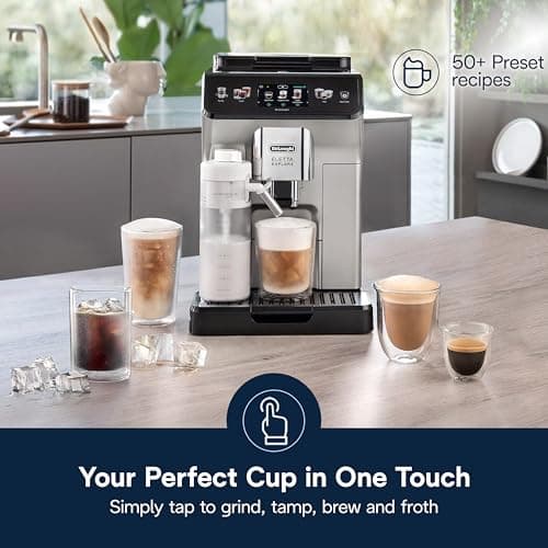 De'Longhi Eletta Explore Espresso Machine with Cold Brew, Automatic Hot & Cold Milk Frother for 50+ One Touch Recipes, Built-in Grinder, ECAM45086S