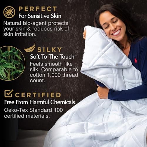 Cooling Weighted Blanket, 15 lbs, Twin Size for Adults, Luxury Heavy Blanket, Silky Soft Bamboo Viscose, 48x72 inches, Machine Washable, White