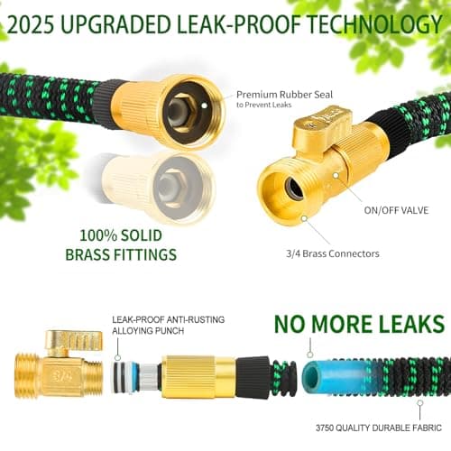 75 ft Expandable Garden Hose, 2025 Upgraded Retractable Flexible Water Hose 75ft with 10 Function Spray Nozzle, Lightweight, Kink-free,Expanding Hoses With 3/4" Solid Brass Fittings