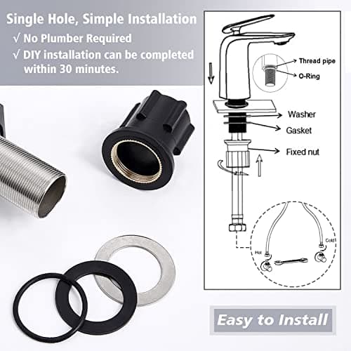 TOCALOCA 1 Handle Bathroom Faucet Brushed Nickel Sink Faucet, One Hole Bathroom Sink Faucet Modern Basin Mixer Taps, Premium Brass Vanity Faucet with Water Supply Hose