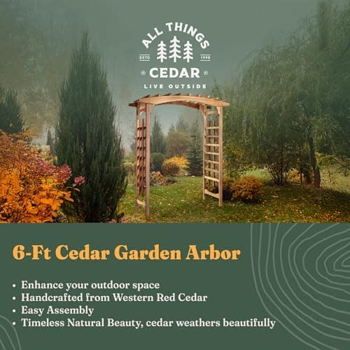 All Things Cedar PA96 Garden Arbor | 6-Ft Handcrafted Wooden Trellis for Climbing Plants Outdoor | Cedar Wedding Arches for Ceremony | Easy Assembly, Weather Resistant (71x35x87)