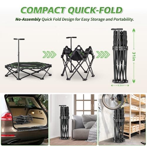 East Mount 42" Folding Fitness Trampoline for Adults, Foldable Mini Trampoline with Handle, Exercise Rebounder, Small Trampoline for Adults, Max Load 440lbs, for Indoor Garden Workout’