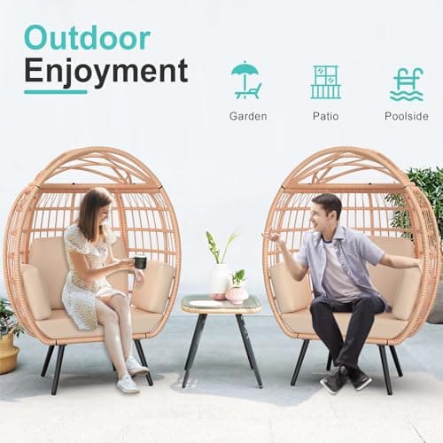 ZENPETIO Oversized Egg Chair, Indoor Outdoor Lounger with 4 UV Resistant Cushions, Storage Bag, All-Weather Wicker Egg Lounger Chair for Patio, Backyard, Living Room, 370lbs Capacity - Brown