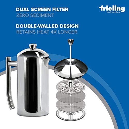 Frieling Double-Walled Stainless-Steel French Press Coffee Maker in Frustration Free Packaging, Polished, 17 Ounces