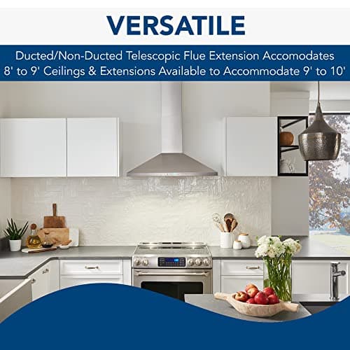 Broan-NuTone BWP1364SS Pyramidal Range LED Lighting Convertiable Wall-Mount Kitchen Chimney Vent Hood, 36-Inch, Stainless Steel