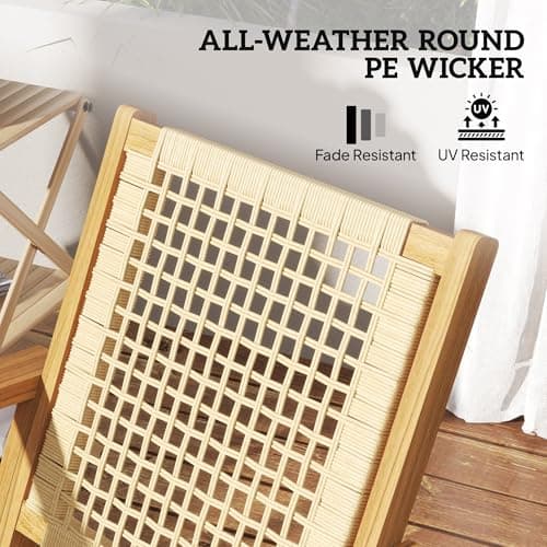 Outsunny Outdoor Rocking Chair Set of 2, Acacia Wood Outdoor Rockers with Armrests, Rattan Wicker Back and Seat, Patio Wooden Rocking Chair Set for Garden, Balcony, Porch, Khaki