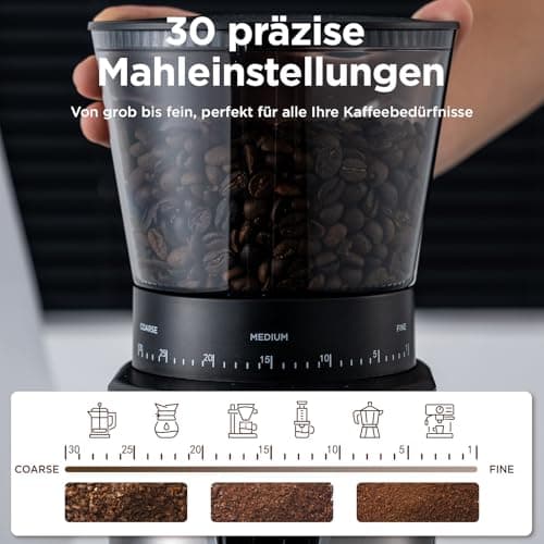 Burr Coffee Grinder, Electric Conical Coffee Bean Grinder With 30 Adjustable Grind Settings For 2-12 Cups, Sliver & Black