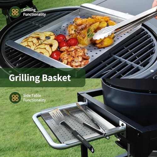 Brand-Man RODEO Steel Kamado Charcoal Grill & Smoker - 22" Cast Iron Grates, Grilling Basket, Large Prep Table Cart, Ideal for Outdoor Cooking