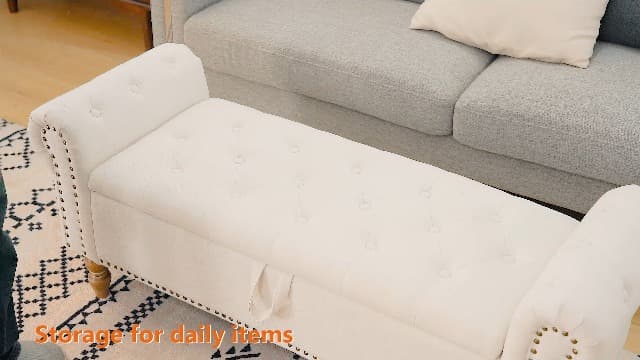 Furniliving 51” Storage Benches, End of Bed Bench with Button-Tufted Large Upholstered Storage Ottoman Linen Window Bench with Storage Shoe Cabinet Bench, for Bedroom, Entryway, Closet, Beige