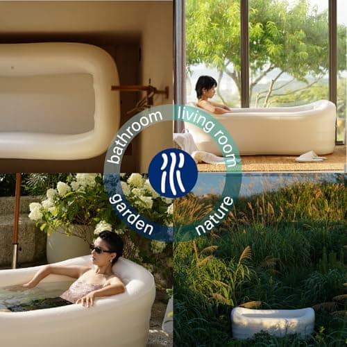 Mozoo Inflatable Bathtub 62''L X 34''W, Portable Bathtub For Adult, Unmatched Durability, Anti-Leak Drainage System, 2-Minute Setup, Space-Saving Foldable Design