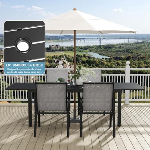 Outdoor Expandable Dining Table 71"-106" Aluminum Patio Dinner Table for 8-10 Person, Rectangular Metal Collapsible Tables with Umbrella Hole, Patio Tables with Extendable Top for Garden, Backyard