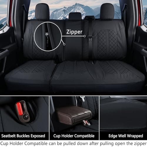 Truckiipa F150 Seat Covers Full Set Leather Waterproof Car Seat Cover Seat Protector Custom Fit for 2015-2024 Ford F150 SuperCrew, 2017-2024 F250 F350 F450 Super Duty Crew Cab, Full Set, Black