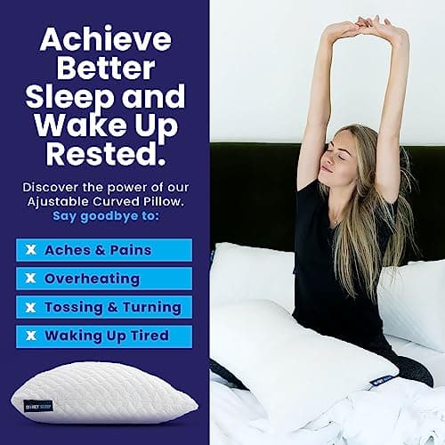Sidney Sleep Pillow for Side and Back Sleepers - Comfort for Neck and Shoulder Pain - Adjustable Contour Fill - Queen Size - Extra Fill Included (White)