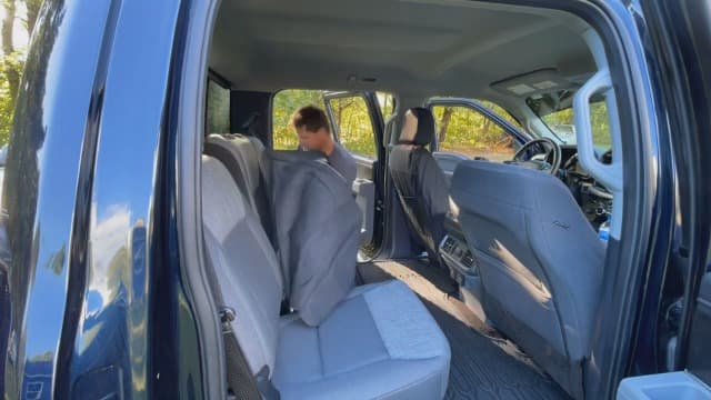 Truckiipa F150 Seat Covers Full Set Leather Waterproof Car Seat Cover Seat Protector Custom Fit for 2015-2024 Ford F150 SuperCrew, 2017-2024 F250 F350 F450 Super Duty Crew Cab, Full Set, Black