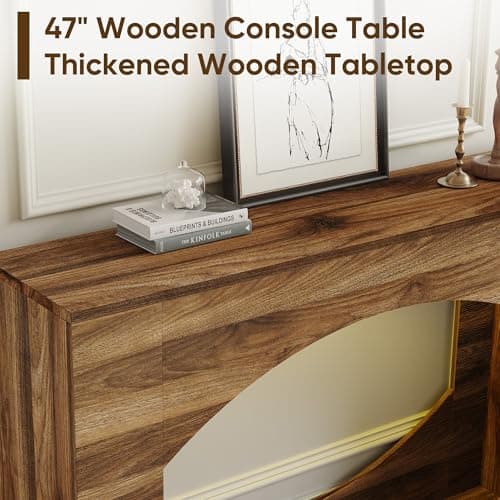 Farmhouse Console Table, 47 Inches Entryway Console Table with LED Light, Sofa Table Behind Couch, Wooden Hallway Accent Table for Entryway, Living Room