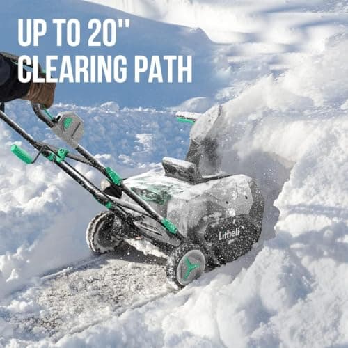 Litheli 2x20V Battery Powered Cordless Snow Blower, 20'' Brushless Electric Snow Thrower with Wheels, LED Lights, 180° Chute, Powerful Snow Removal Kit with 4.0Ah Battery and Fast Charger