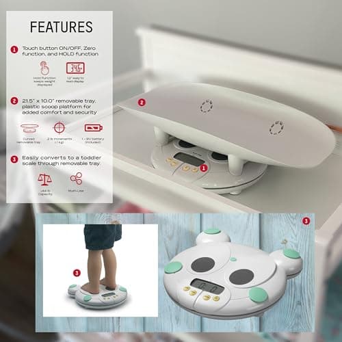 Salter Baby, Toddler, Pet Scale, Perfect Readings for Before and After Feedings and Parents and Breeders, 3-in-1 Function, Designed for Infants, Toddlers, and Pets, Hold Button, 44 LB Capacity, White