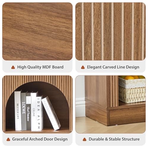 Console Table with 3-Tier Open Storage, 63" Arched Entryway Table with Carved Fluted Panels, Rectangular Wooden Sofa Table for Living Room, Hallway, or Behind Couch (1, Walnut)
