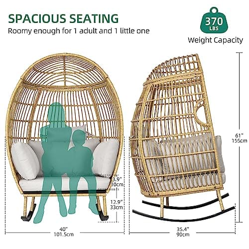 YITAHOME Wicker Egg Chair - Outdoor Rocking Chair for Patio, Grey