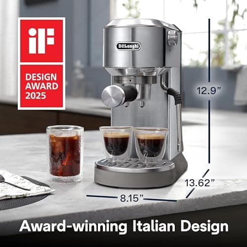 De'Longhi Dedica Duo Compact Espresso Machine - Stainless Steel Coffee Maker with Milk Frother Wand- for Espresso, Cold Brew, Hot & Iced Coffee, Cappuccinos, Lattes & Home Barista Brewing