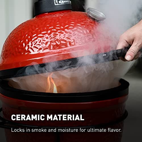 Kamado Joe Joe Jr 13.5-inch Portable Ceramic Charcoal Grill with Grill Stand, Stainless Steel Cooking Grate, Heat Deflectors and Ash Tool in Red, Model KJ13RH
