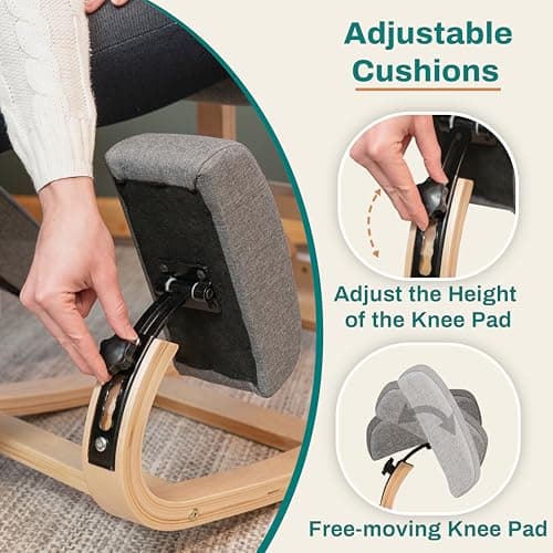 Ergonomic Kneeling Chair with 2 Knee Pads - Adjustable Height Rocking Knee Chair or for Posture for Home Office Gift Woman - Angled Kneeling Stool