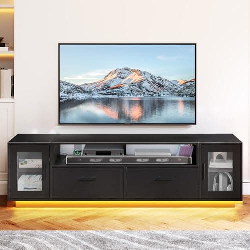 YITAHOME TV Stands for Living Room, Modern TV Stand for 65/70 inch TV, LED TV Entertainment Center with Storage & Power Outlets, TV Console Cabinet, Black